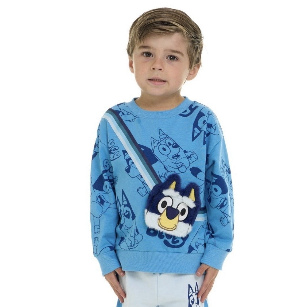 Bluey 2T 2-Piece Graphic Sweatshirt & Shorts Set Blue/White Pockets